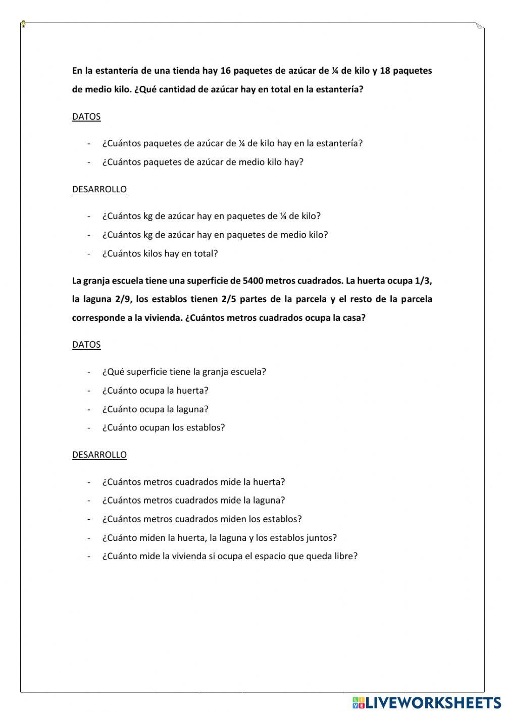 Problemas de fracciones