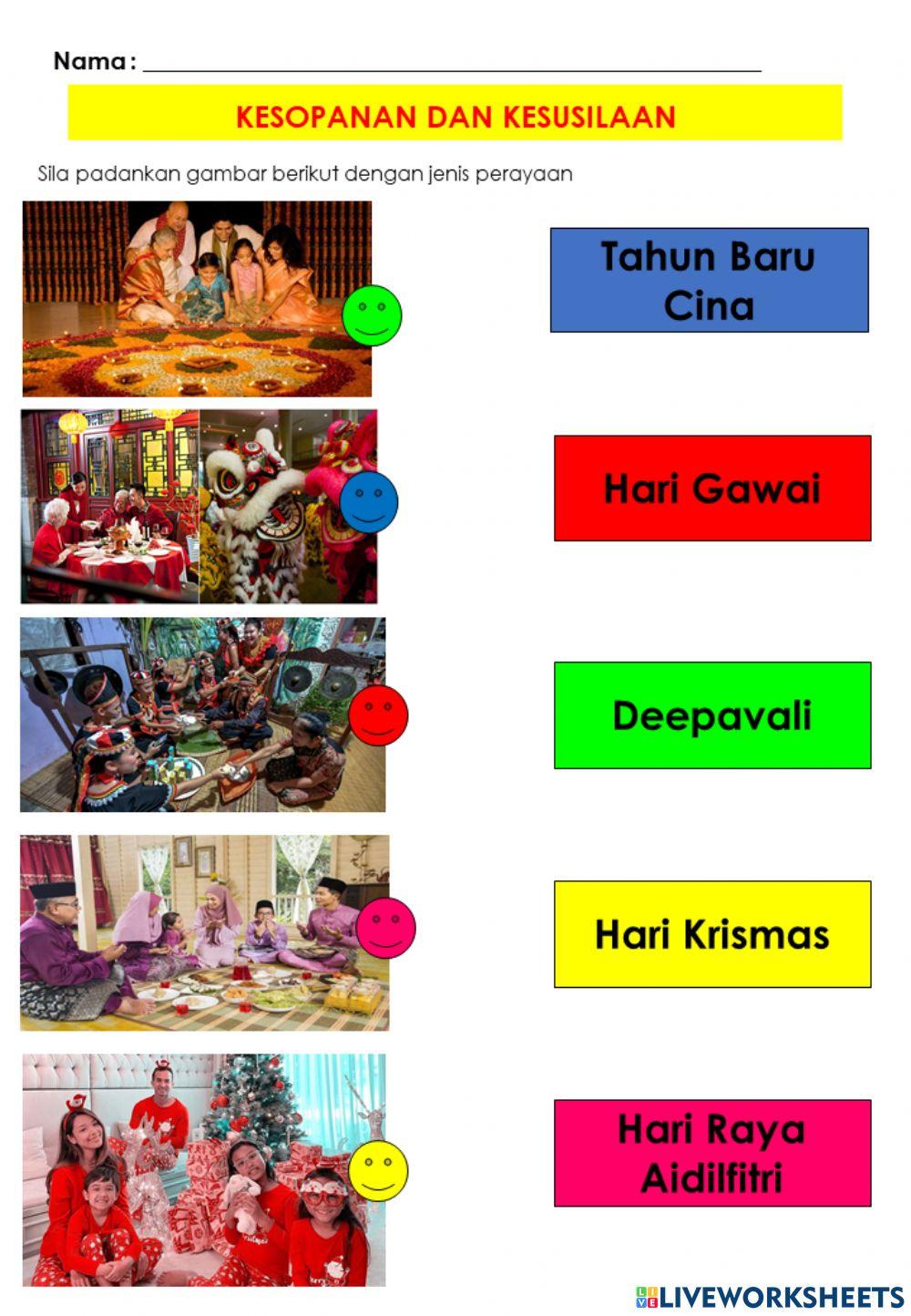 Perayaan di malaysia activity for preschool live worksheets