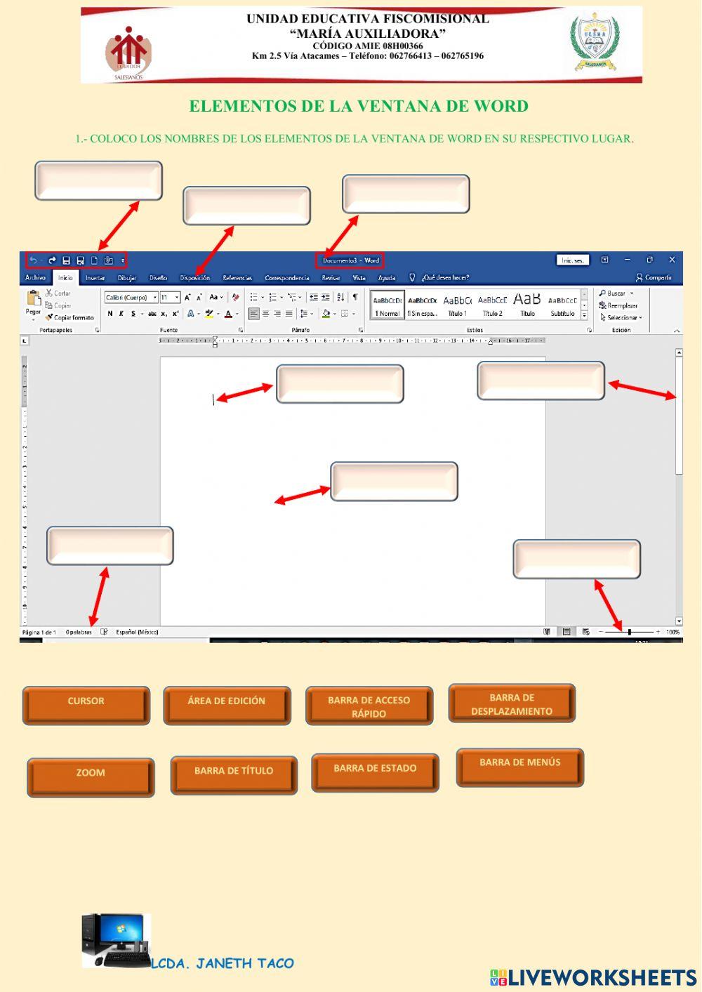Elementos de la ventana de word