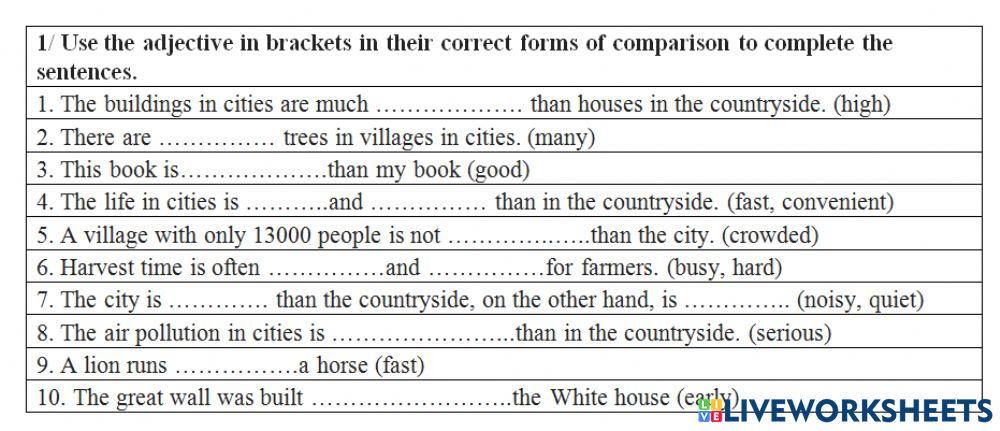 Bài tập so sánh hơn