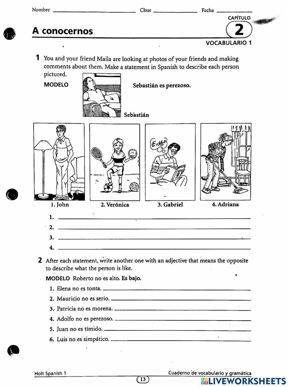 Chapter 2 Spanish Test online exercise for | Live Worksheets