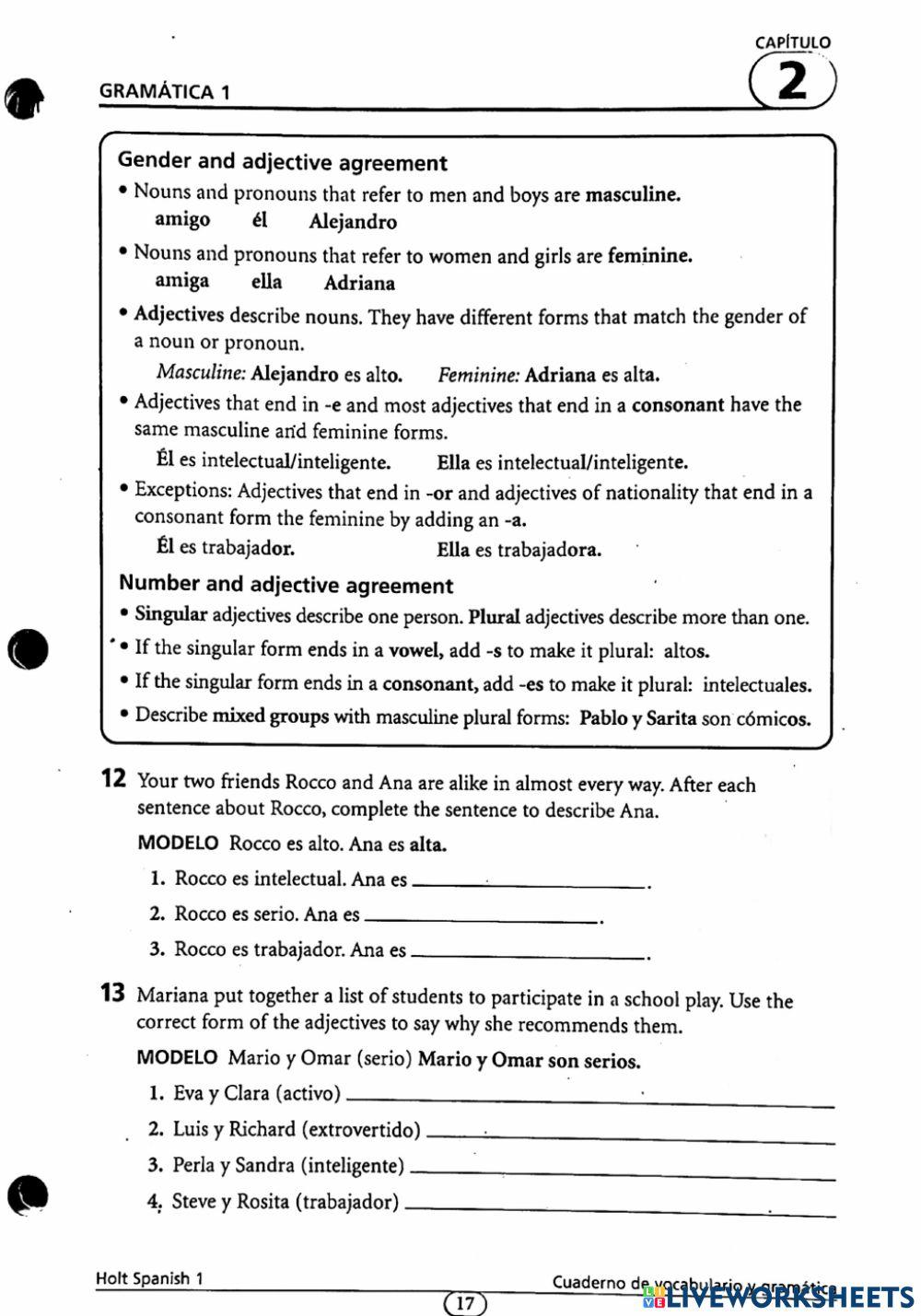 Chapter 2 Spanish Test