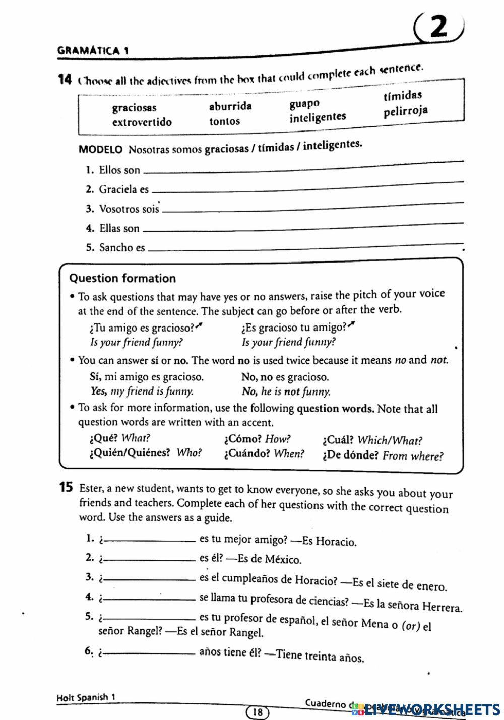 Chapter 2 Spanish Test