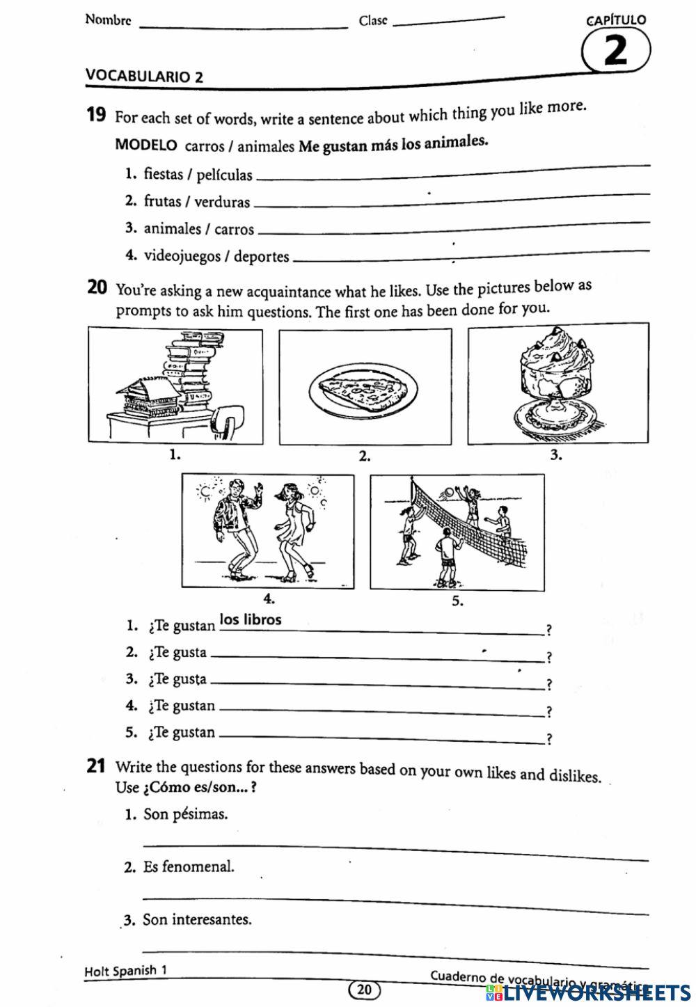 Chapter 2 Spanish Test online exercise for | Live Worksheets