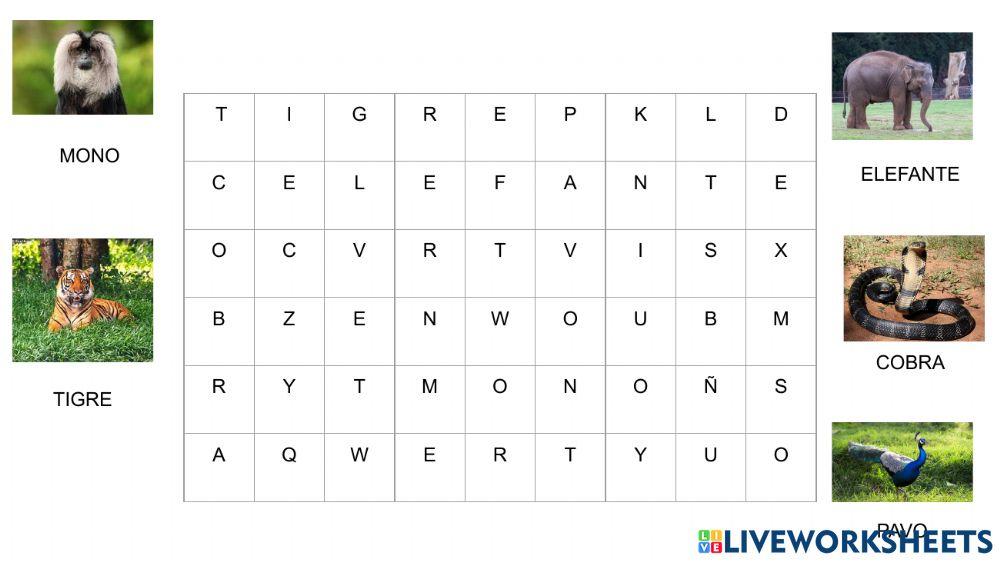 Sopa de letras animales