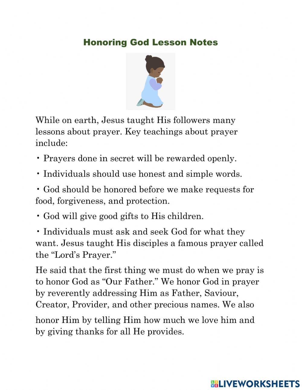 Honoring God Lesson Content Notes