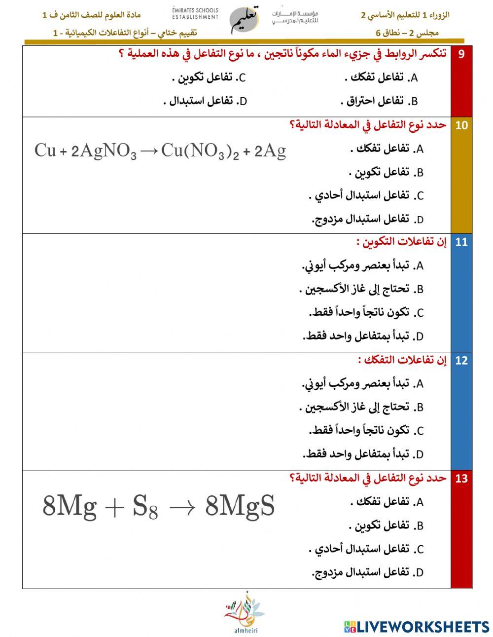 انواع التفاعلات الكيميائية1