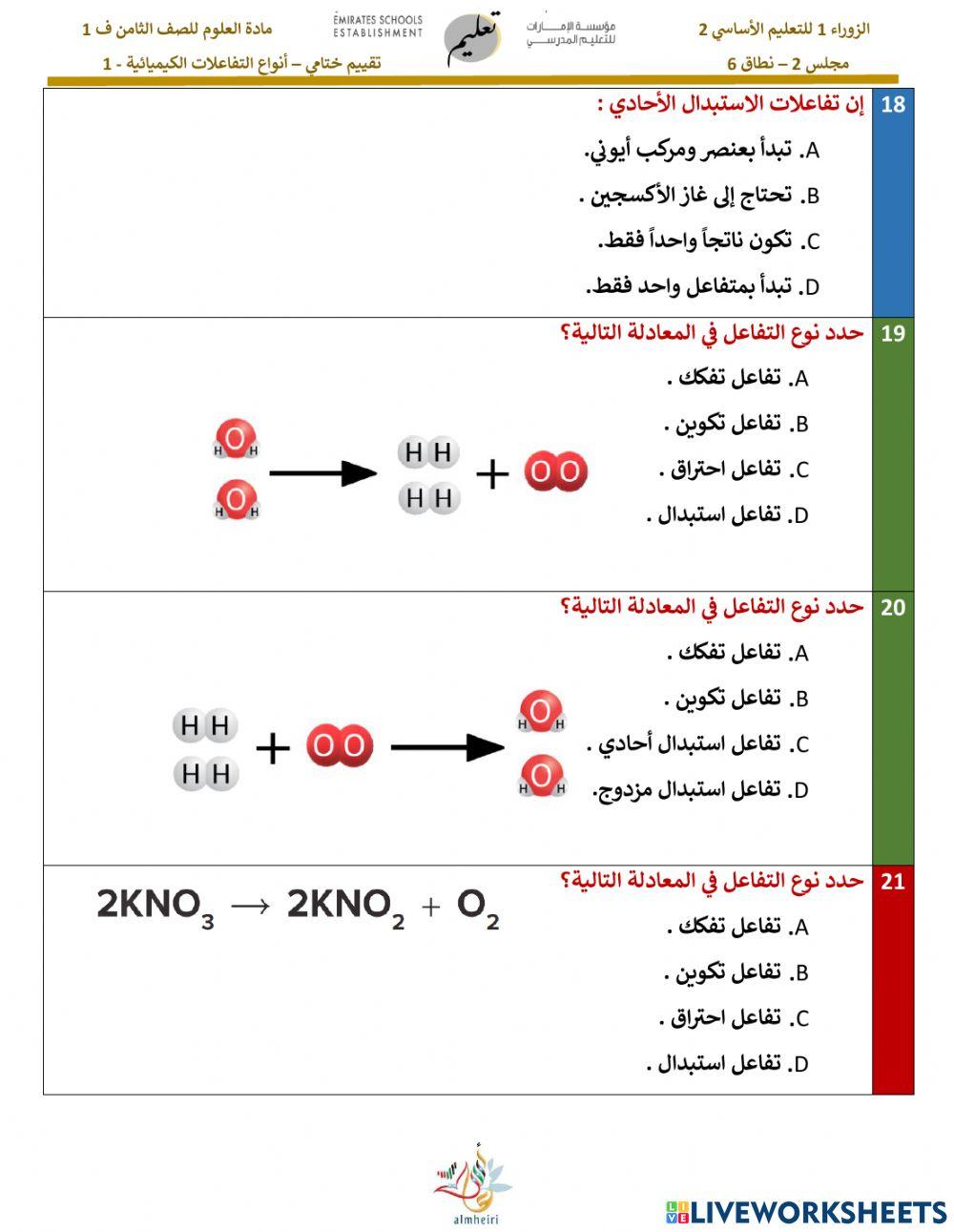 انواع التفاعلات الكيميائية1