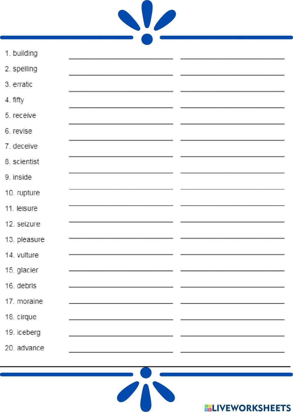 Spelling List 14 Spelling List 14
