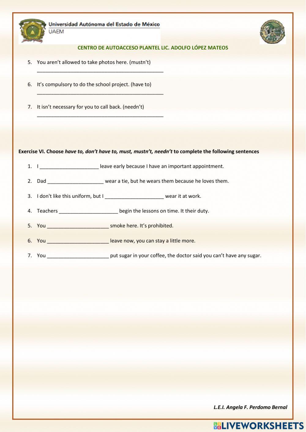 must, mustn't.needn't, don't have to