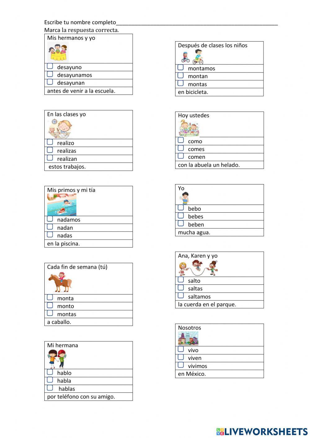 Conjugación en presente Español