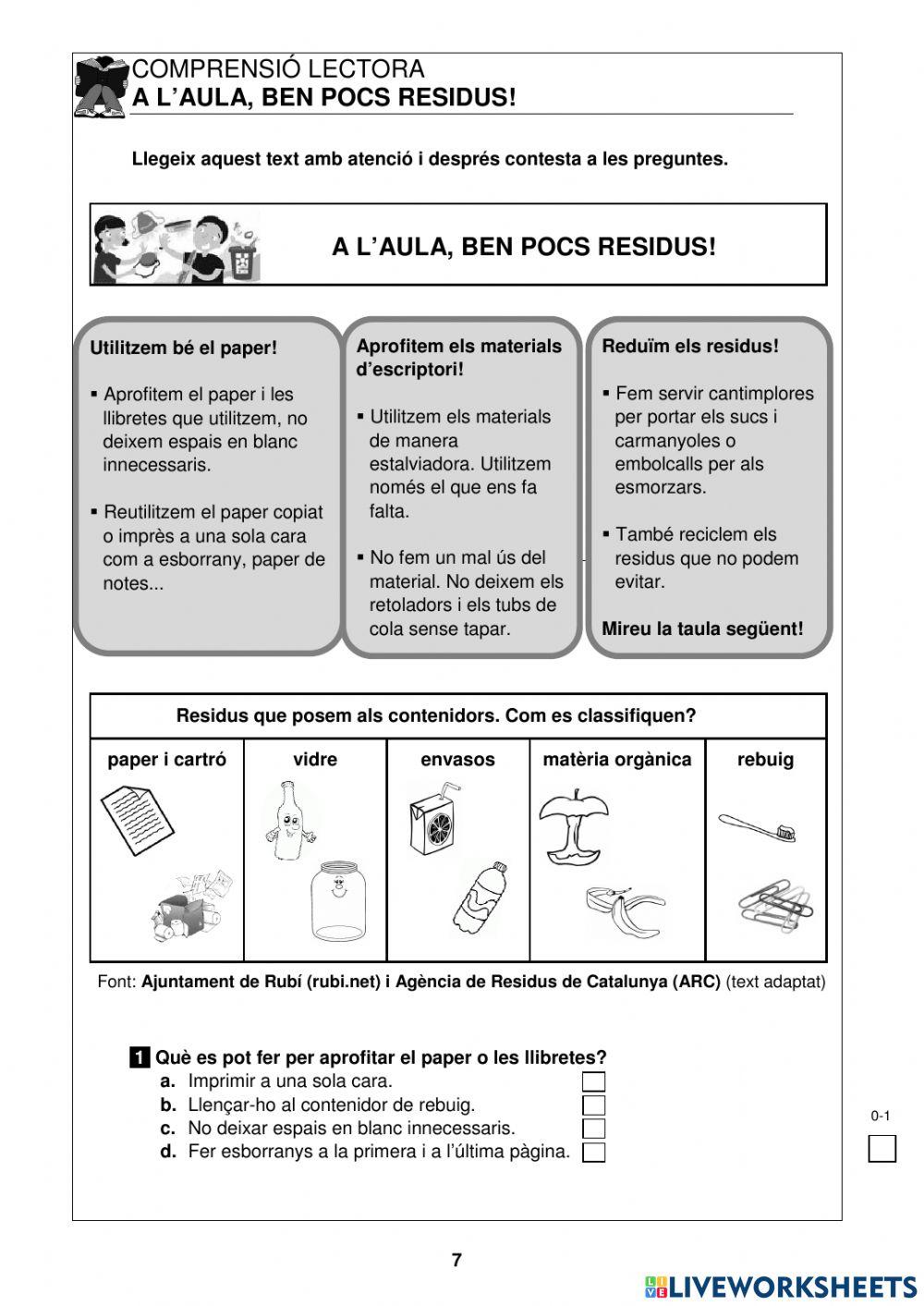 A l'aula ben pocs residus