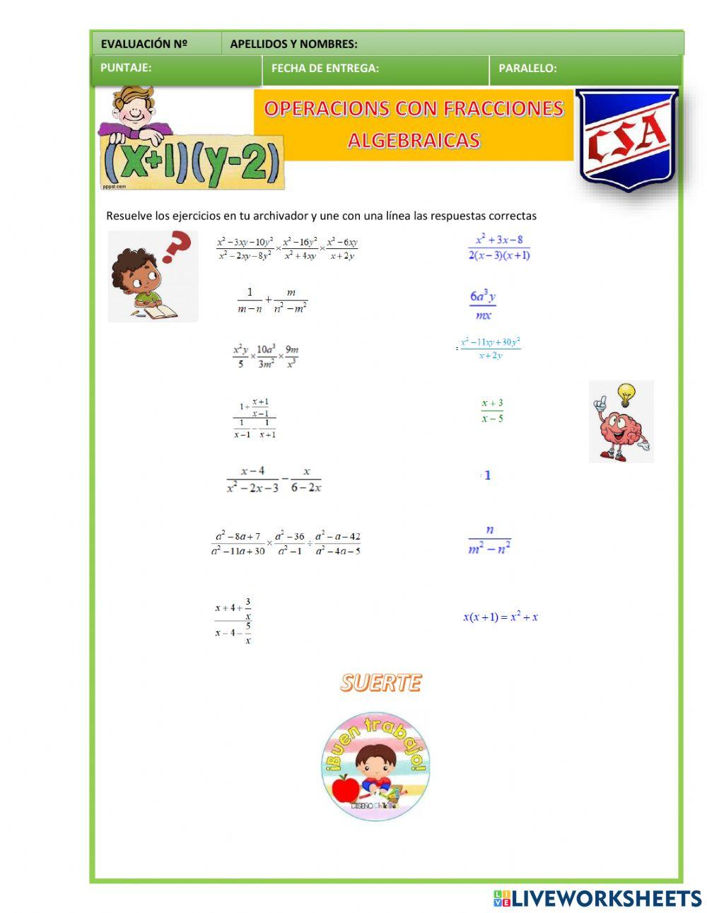 Operaciones con fracciones ALGEBRAICAS
