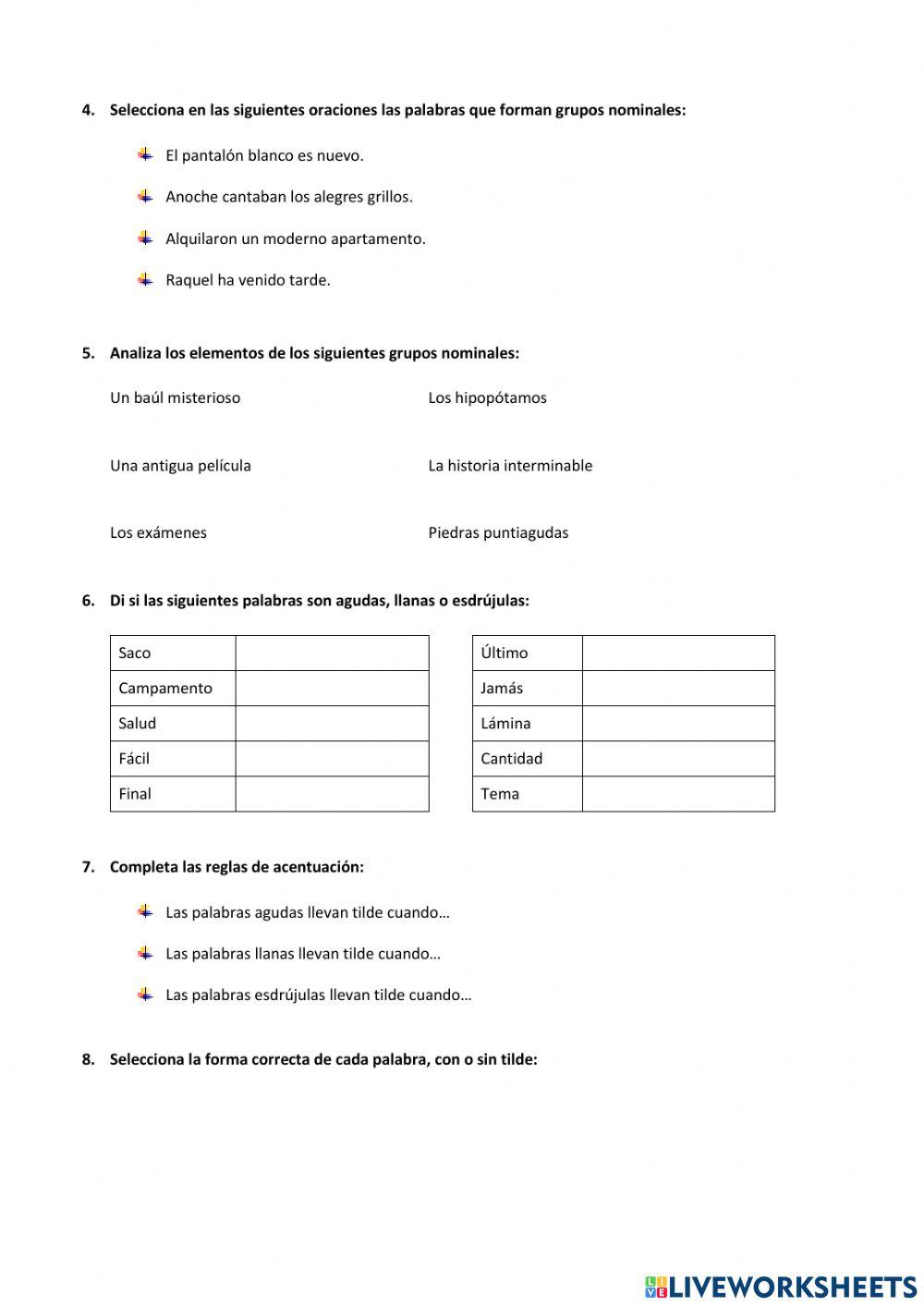 ACENTUACIÓN, GRUPO NOMINAL Y FAMILIA DE PALABRAS