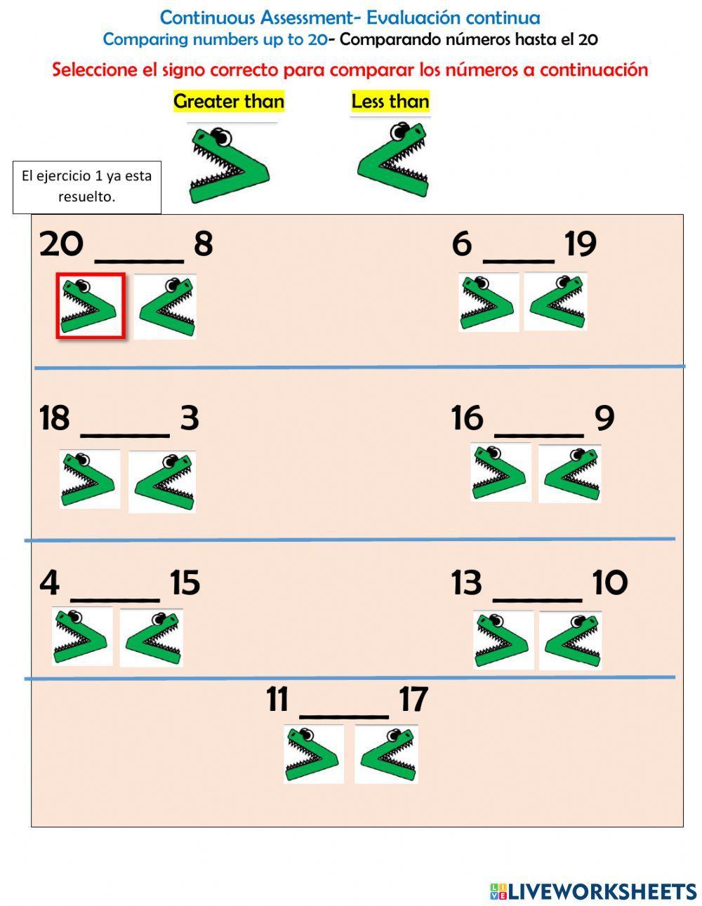 Comparing numbers up to 20