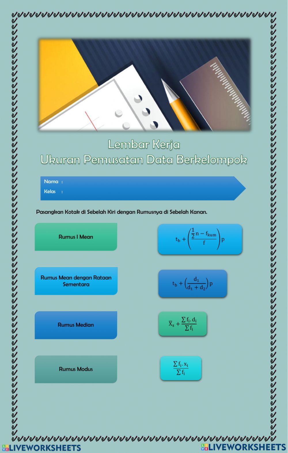 Mean median modus berkelompok worksheet live worksheets