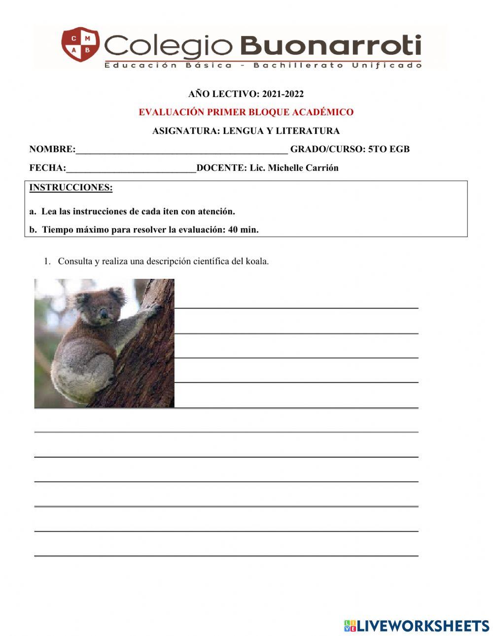 Evaluación 1r bloque Lengua y literatura.