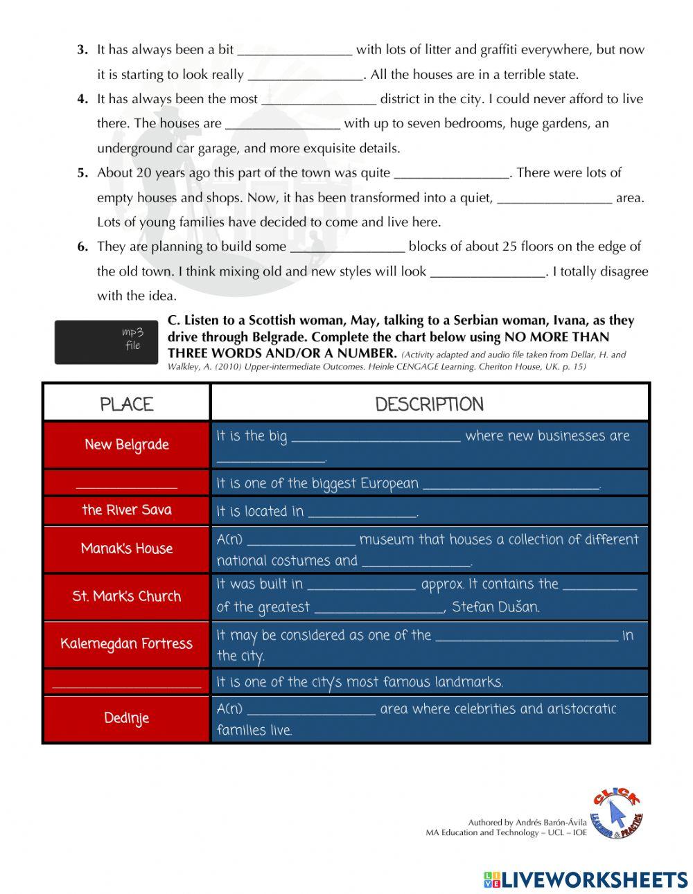 Vocabulary Ex. - Buildings and Areas