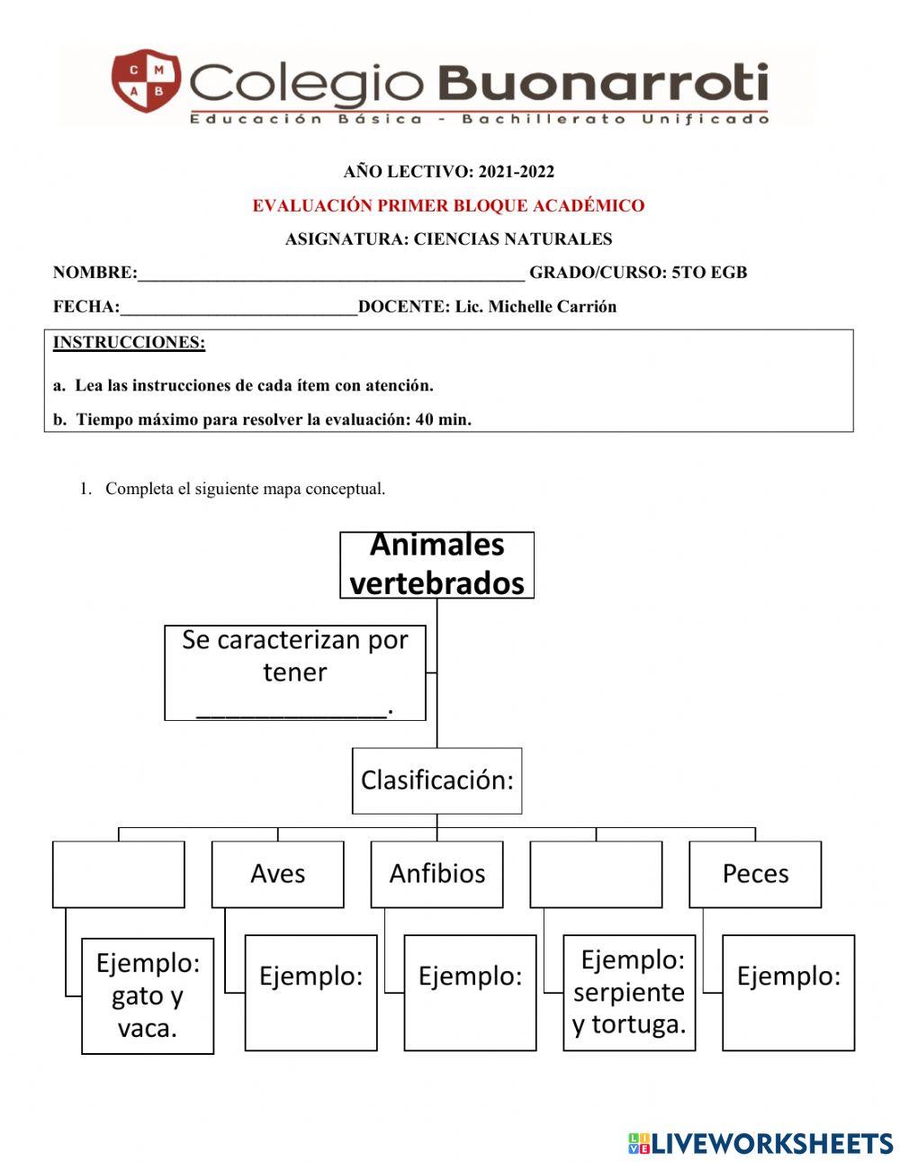 Evaluación 1r bloque Ciencias naturales