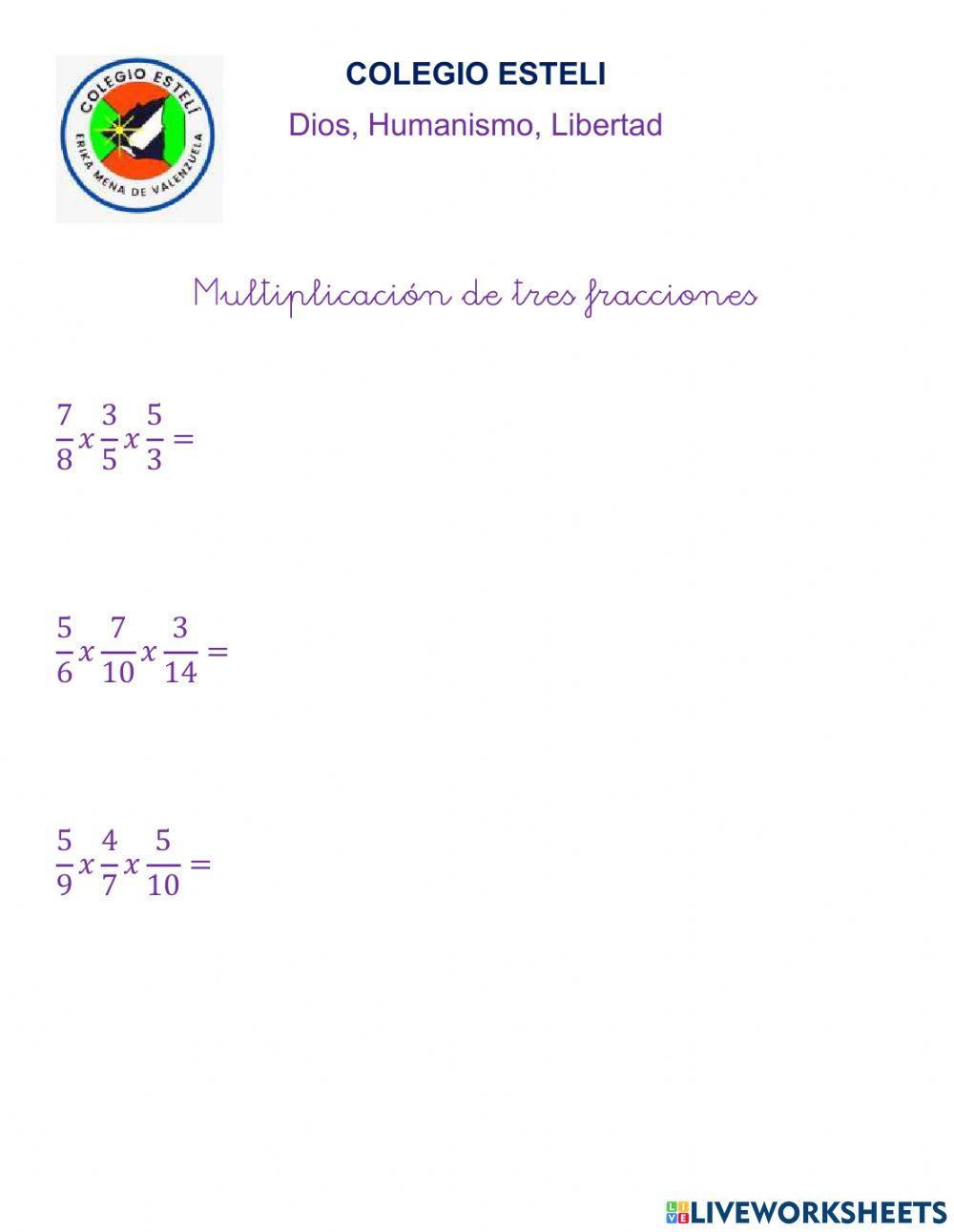 Multiplicacion de tres fracciones