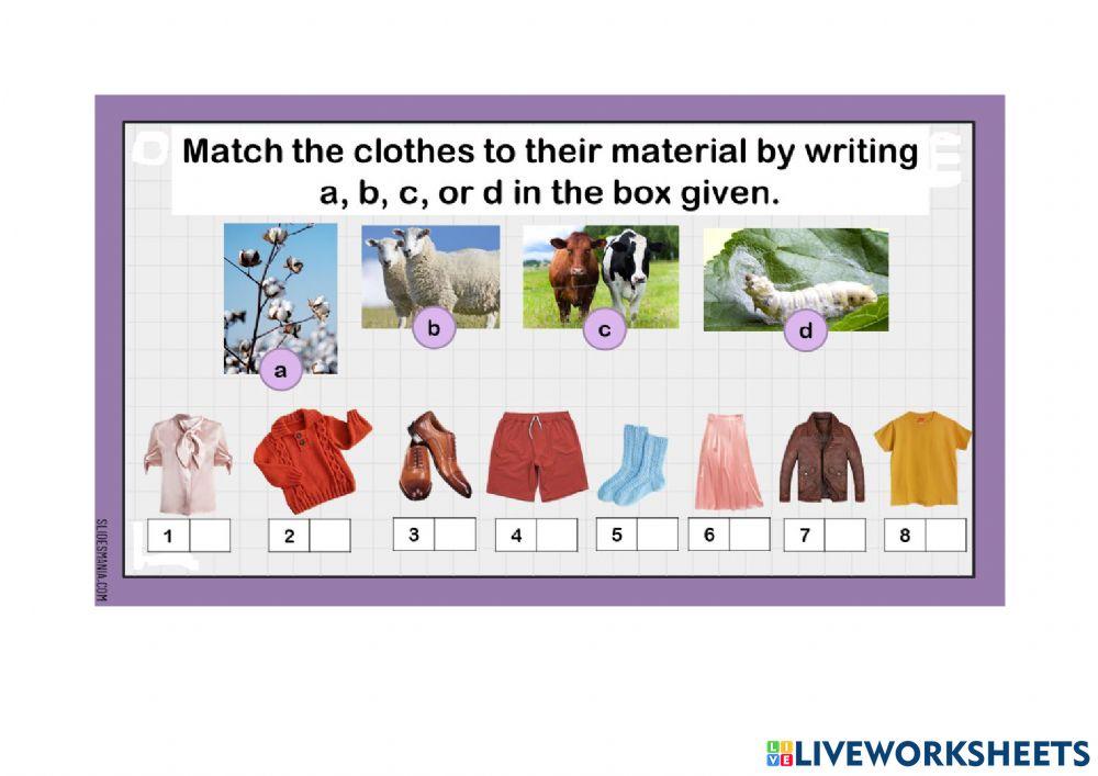 Clothes materials matching worksheet