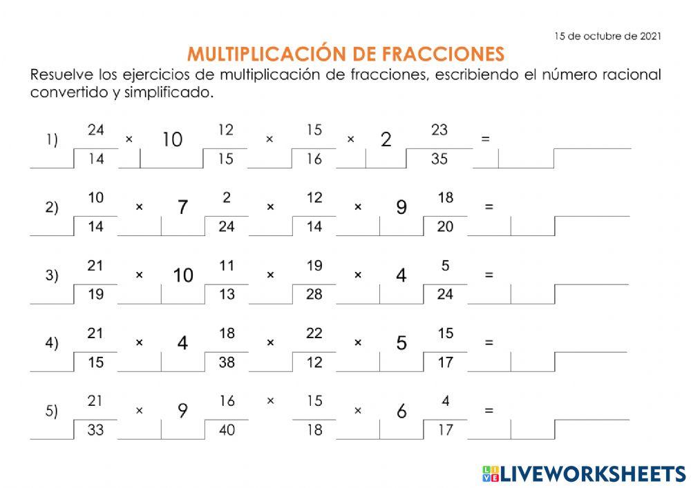 Multiplicación de4  fracciones