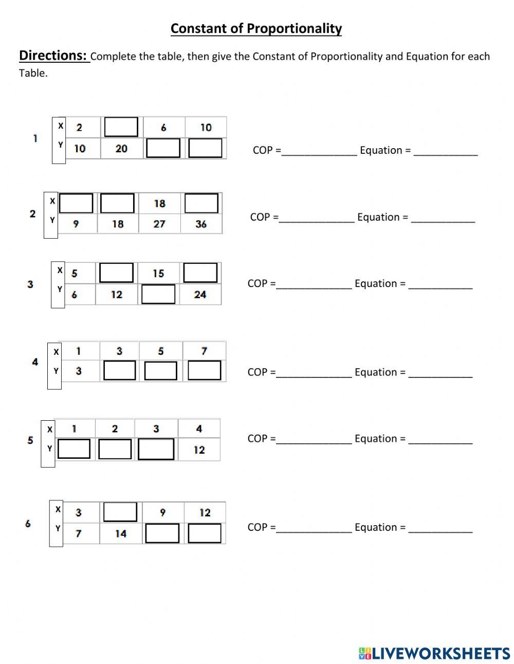 Constant of Proportionality online exercise for | Live Worksheets