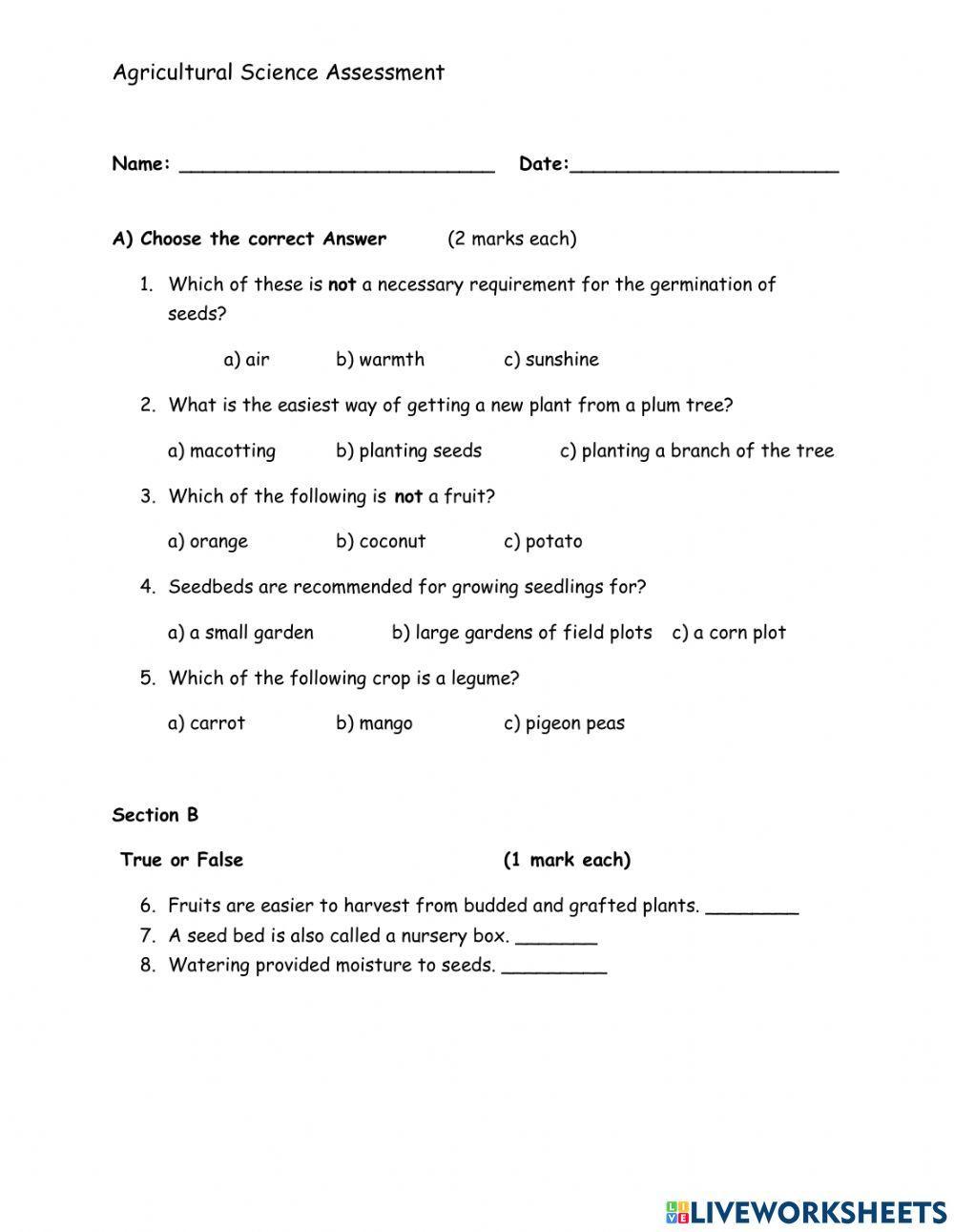 Agricultural Science Assessment