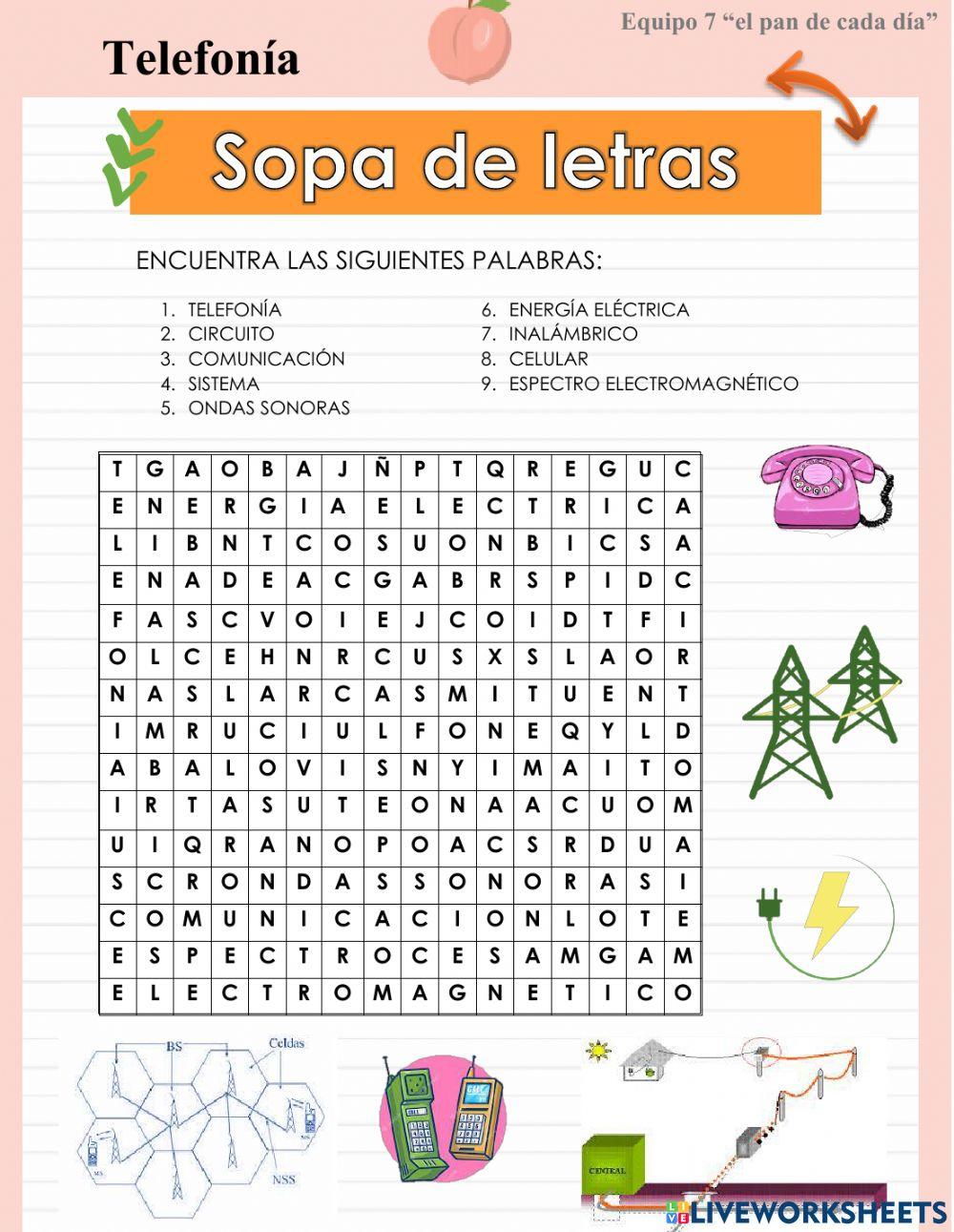 Sopa de letras: Telefonía