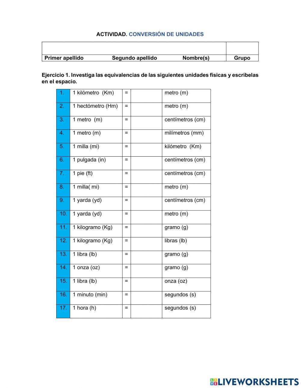 Conversión de unidades