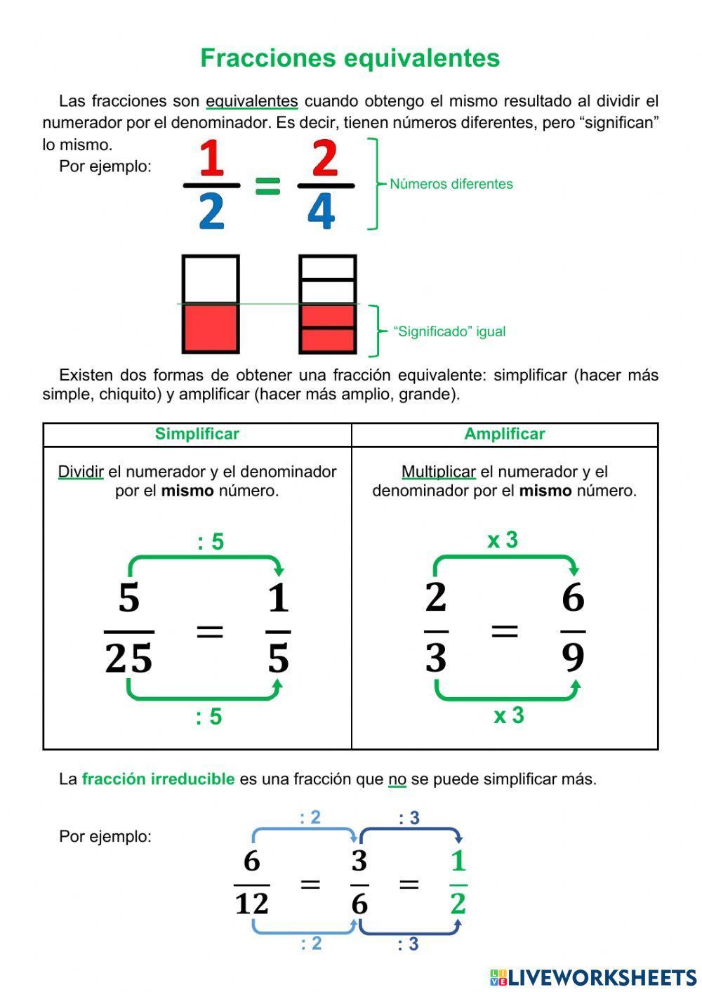 Fracciones equivalentes - Simplificar y amplificar