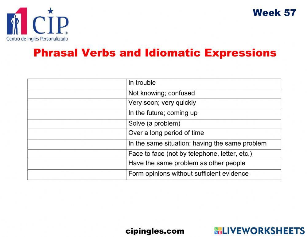 Phrasal verbs and Vocabulary exam Week 57