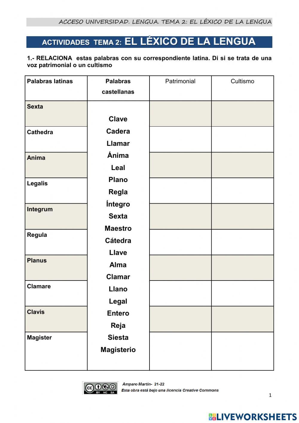 Léxico de la lengua