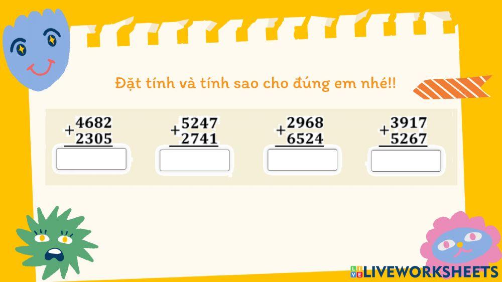 Bài 1: Đặt tính rồi tính trang 39