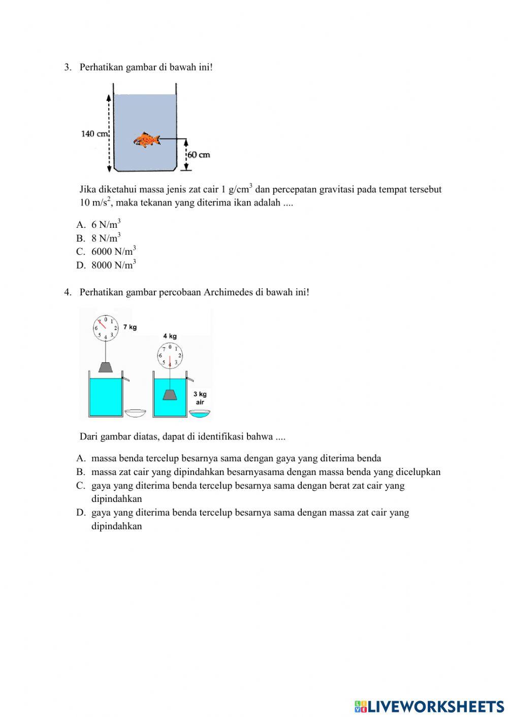 Uji Kompetensi Materi Tekanan Zat