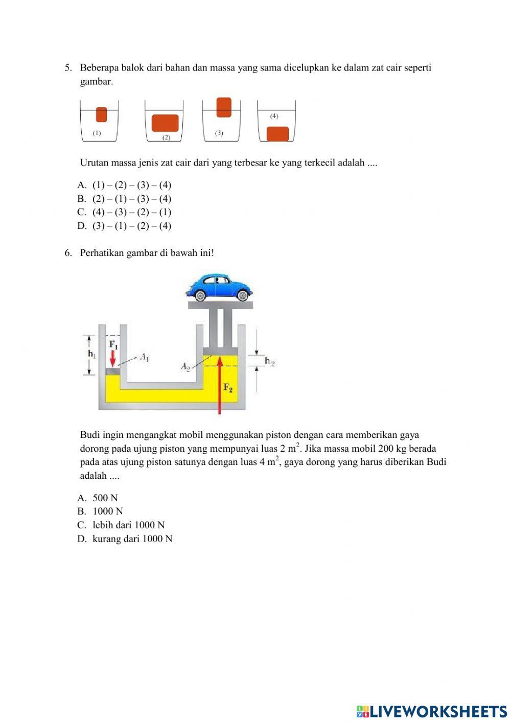 Uji Kompetensi Materi Tekanan Zat