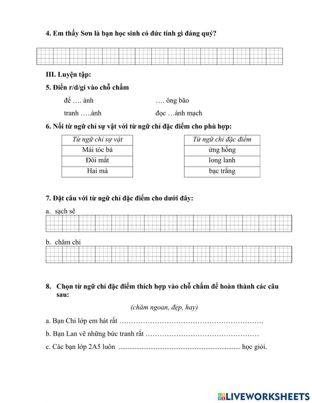 Phiếu Tiếng Việt cuối tuần 6