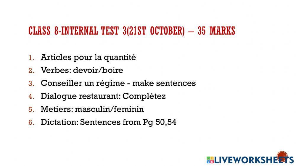 Class 8 French Test 3 Revision