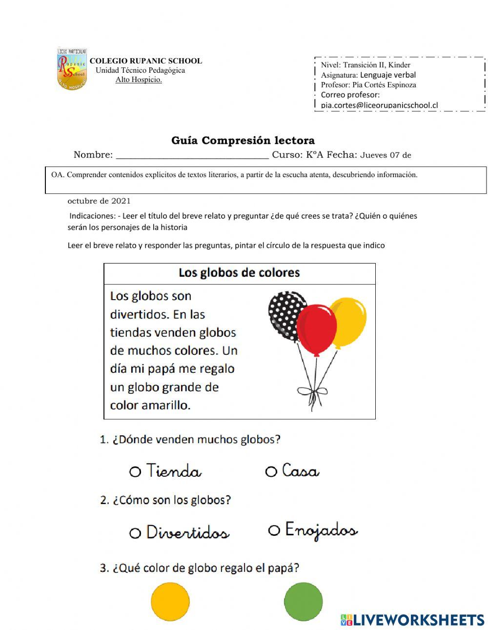 Compresión lectora globos