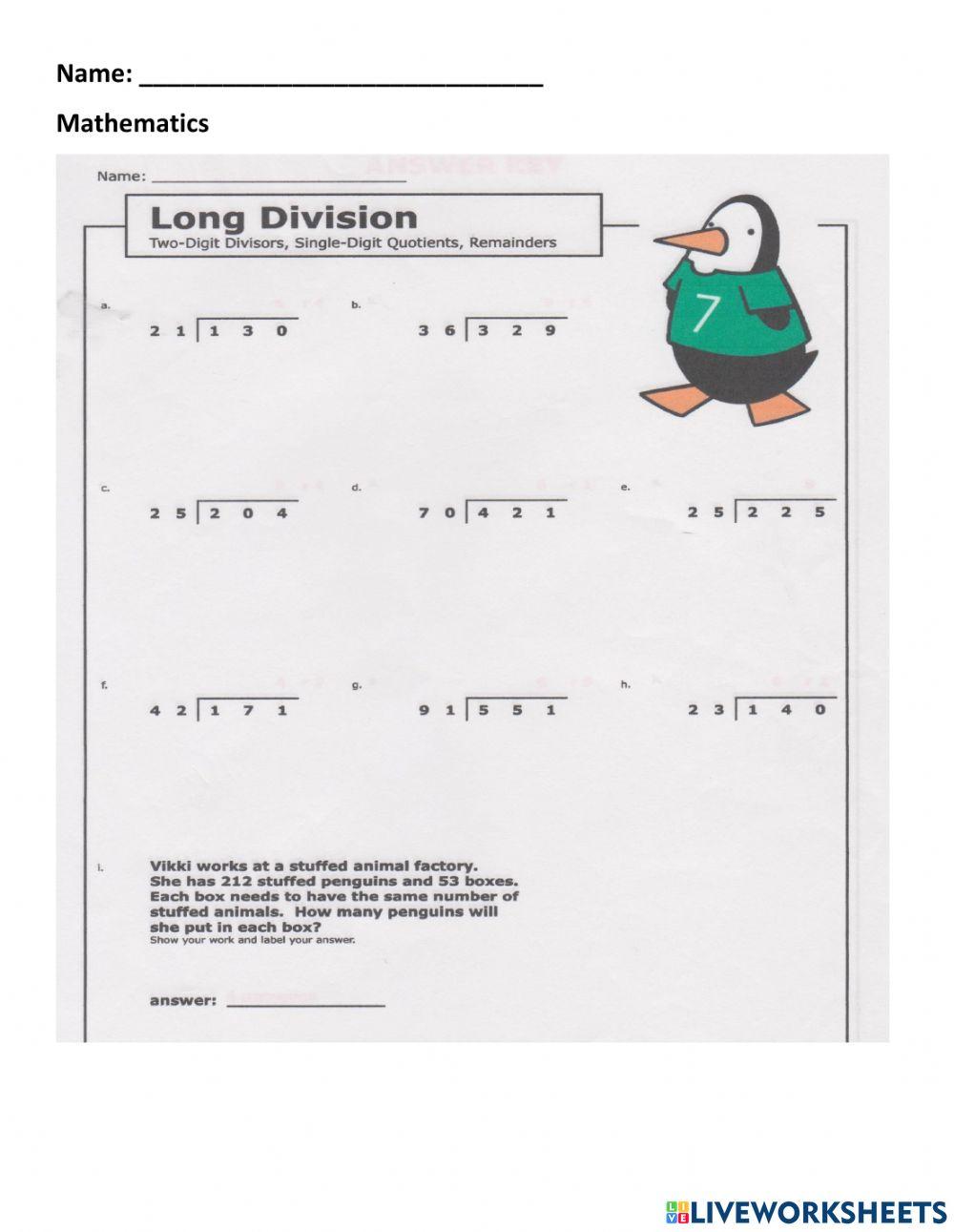 long division - 2 digit divisors online exercise for | Live Worksheets