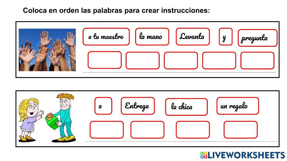 Poner en orden palabras para crear instrucciones