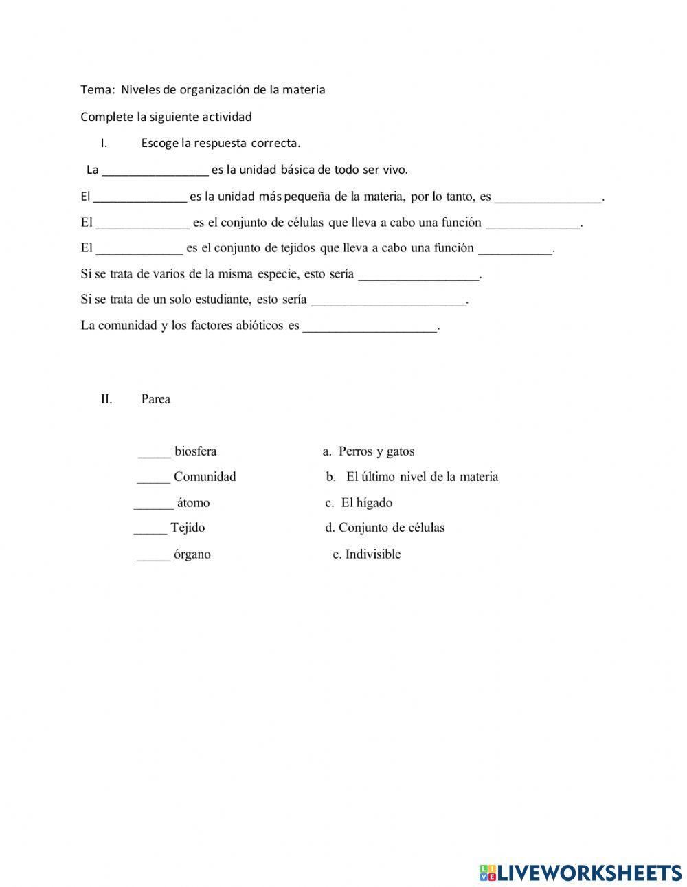 Niveles de organizaión de la materia