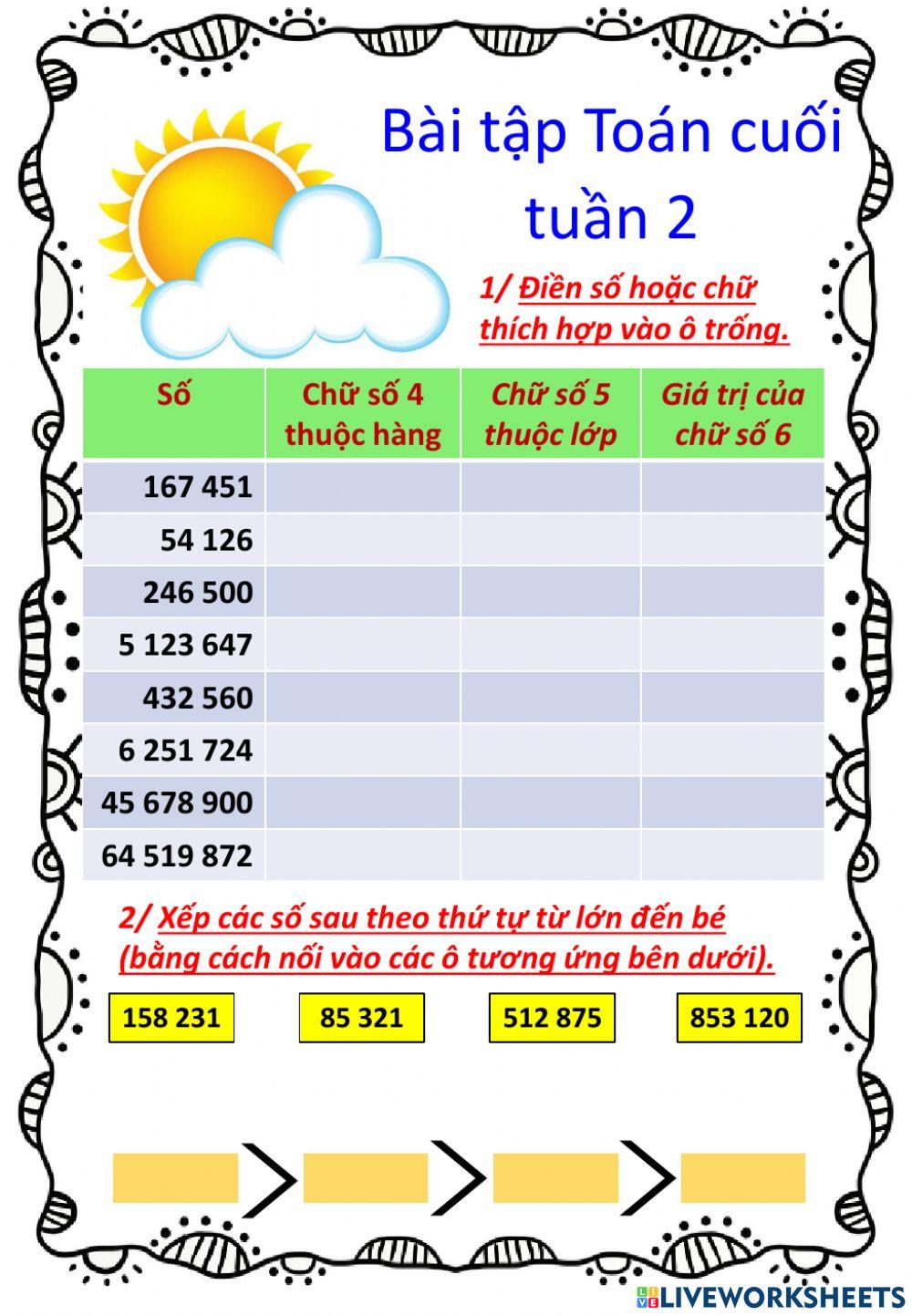 Ôn Toán 4 Tuần 2