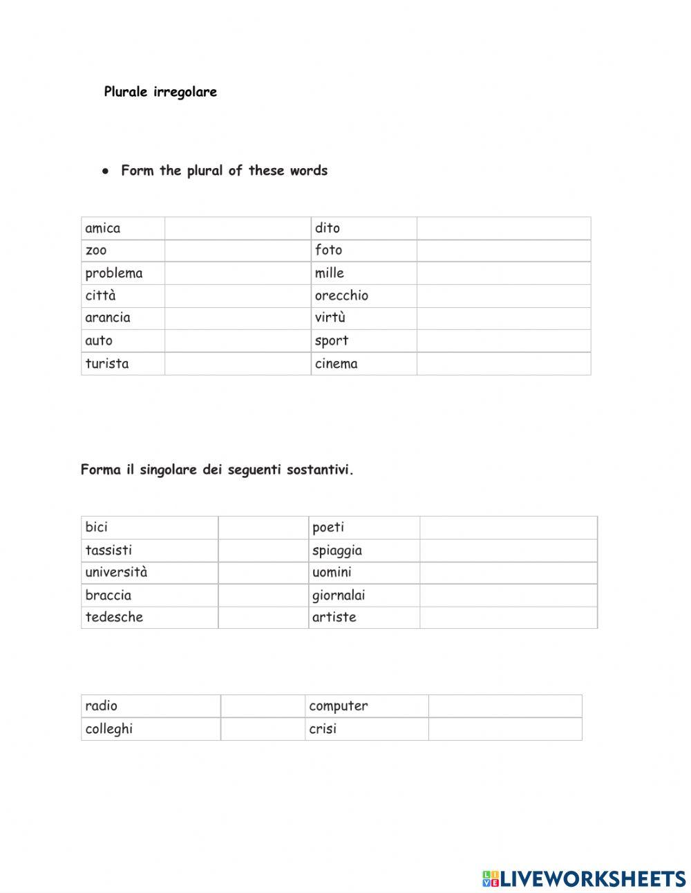 Nouns - singular and plural