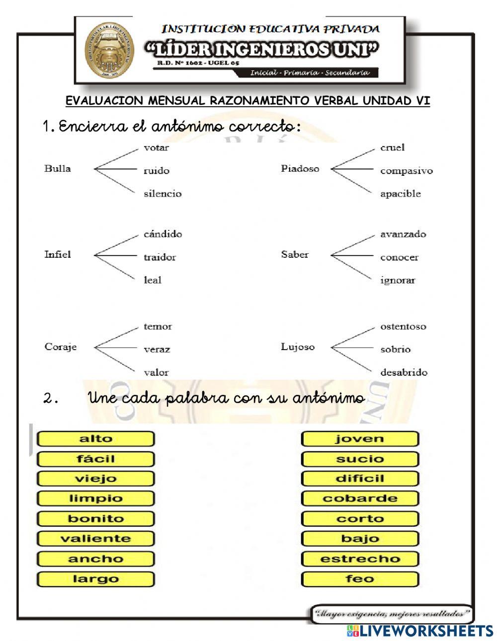 Examen mesual v unidad raz. verbal Examen mesual v unidad raz. verbal