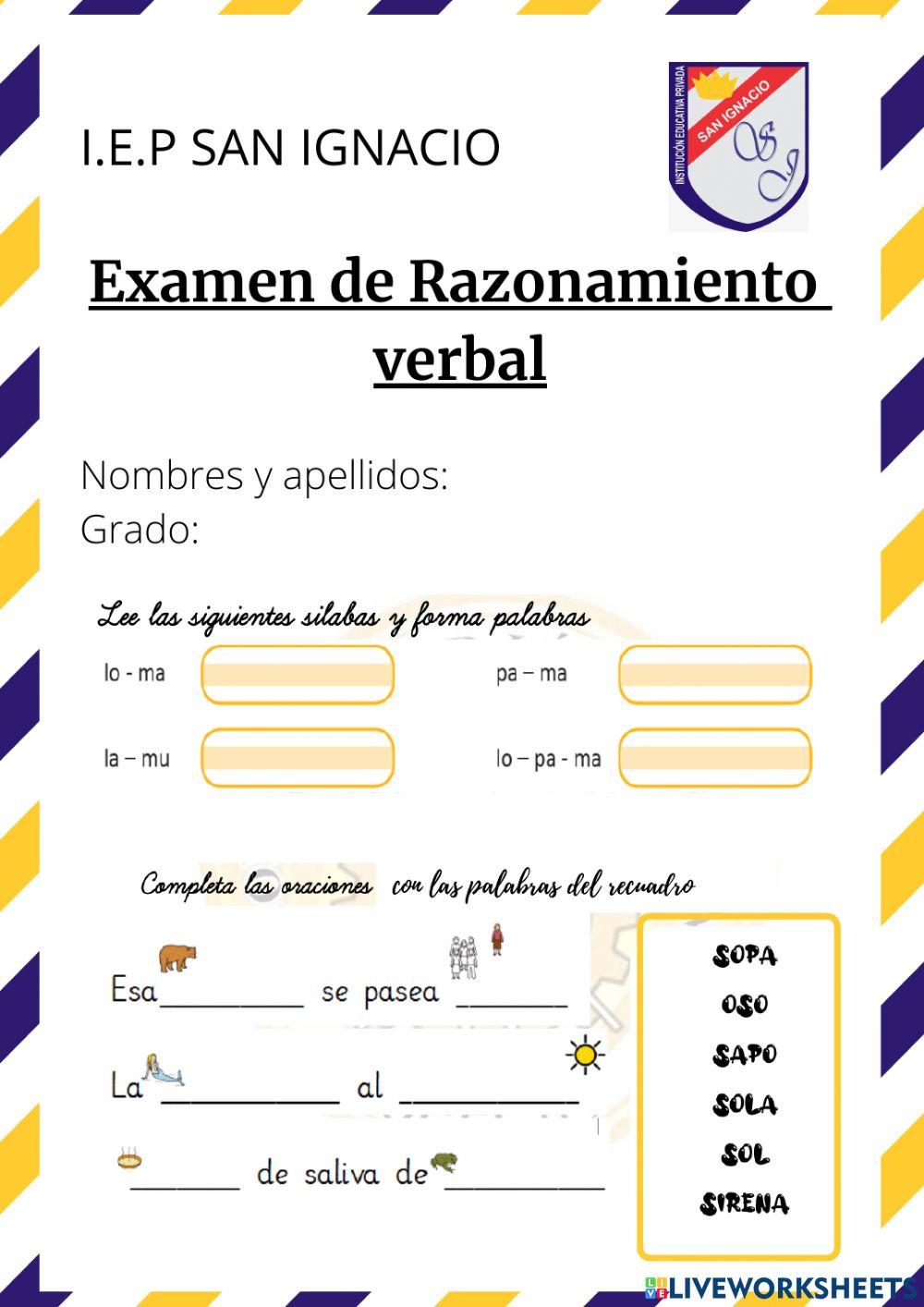 Examen mensual de Razonamiento verbal