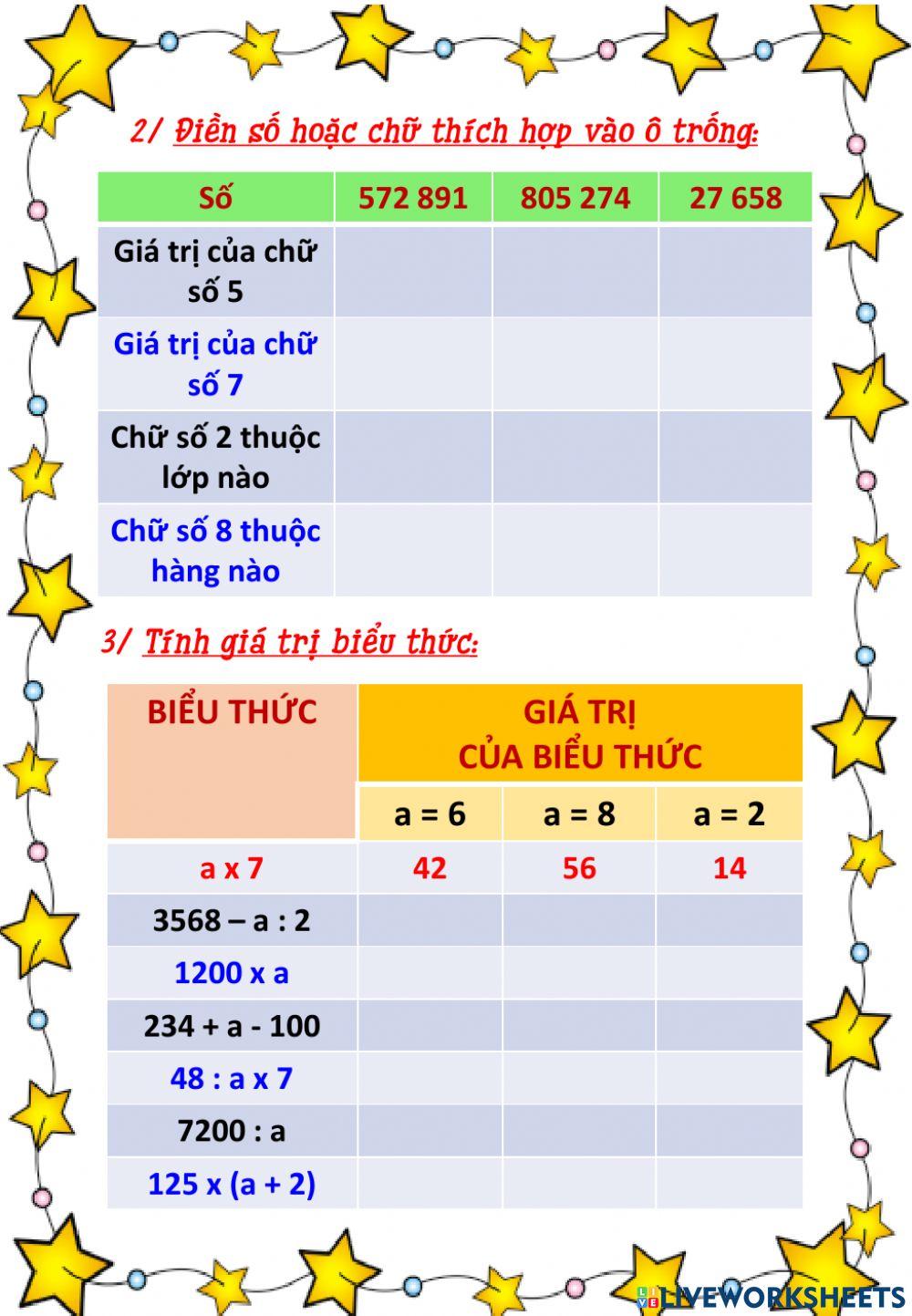 Ôn Toán 4 Tuần 2a