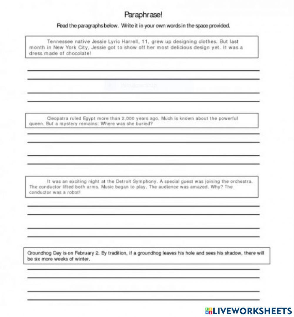 Paraphrasing Reading exercise Live Worksheets