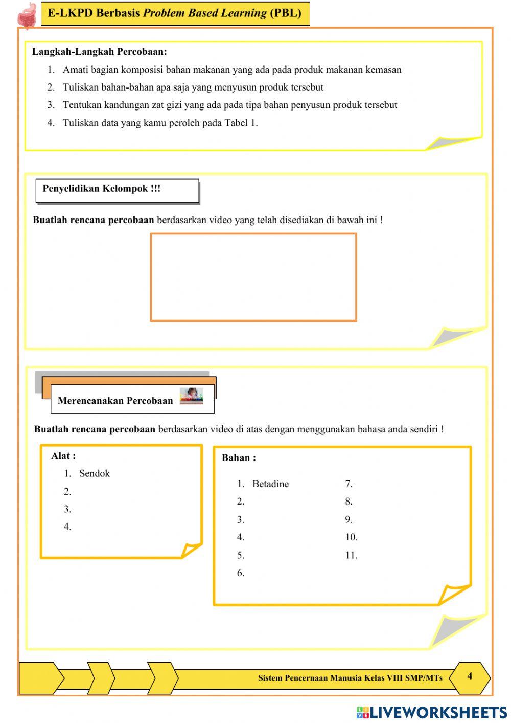 E-LKPD Berbasis Problem Based Learning (PBL) online exercise for | Live ...