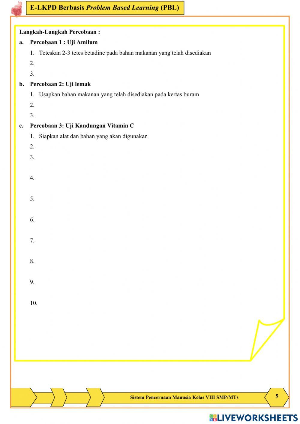 E-LKPD Berbasis Problem Based Learning (PBL) online exercise for | Live ...